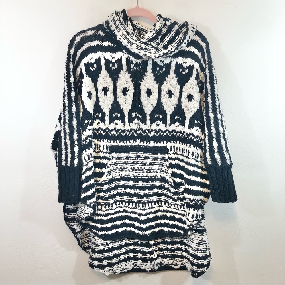 FREE PEOPLE Rosie Lee Cowl Neck Chunky Knit Oversized Poncho Pullover Sweater
